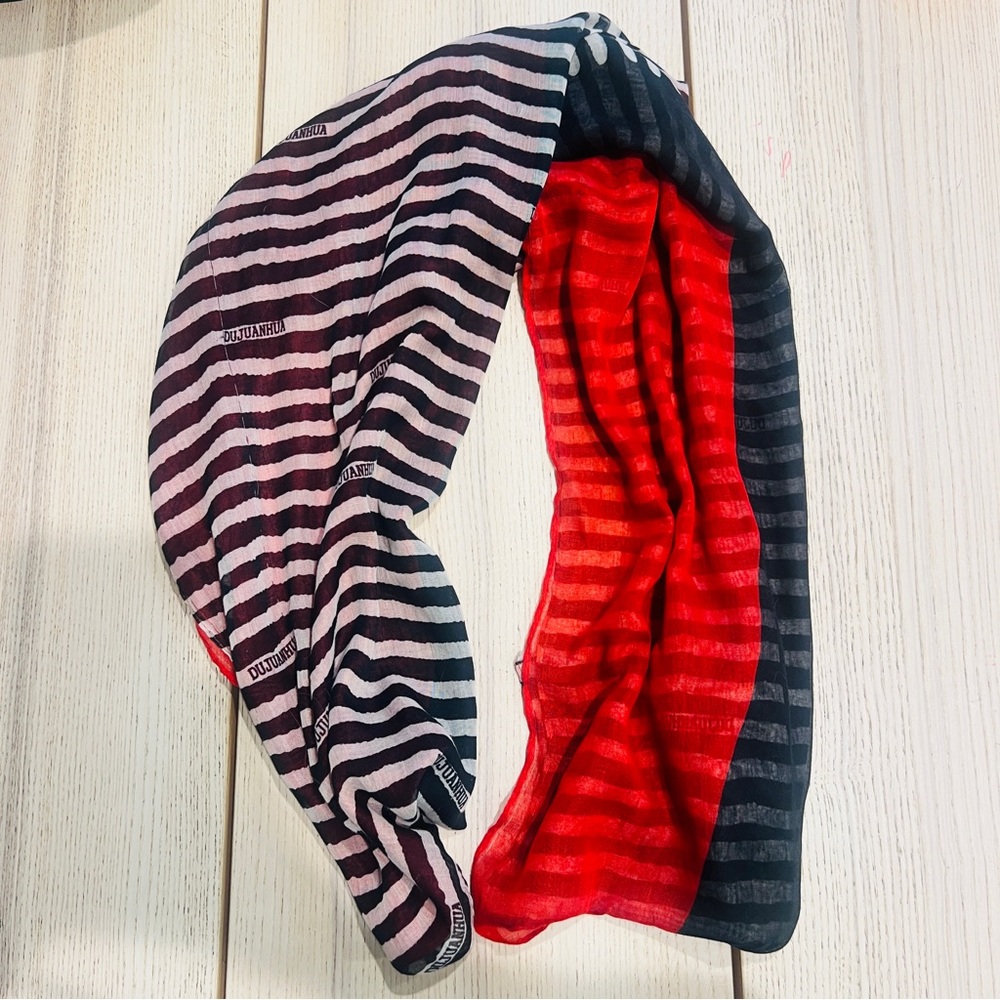 black white striped with red scarf punk rock and roll y2k